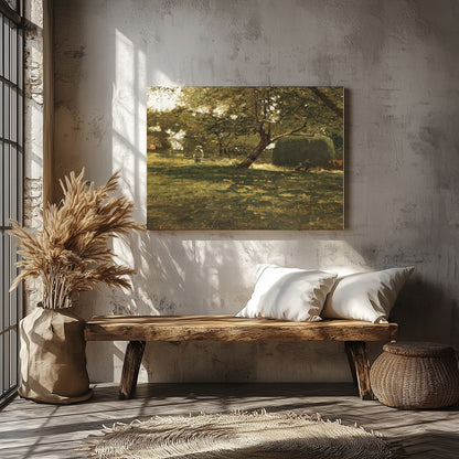 This captivating artwork captures a peaceful afternoon in the countryside, where light filters for Veranda