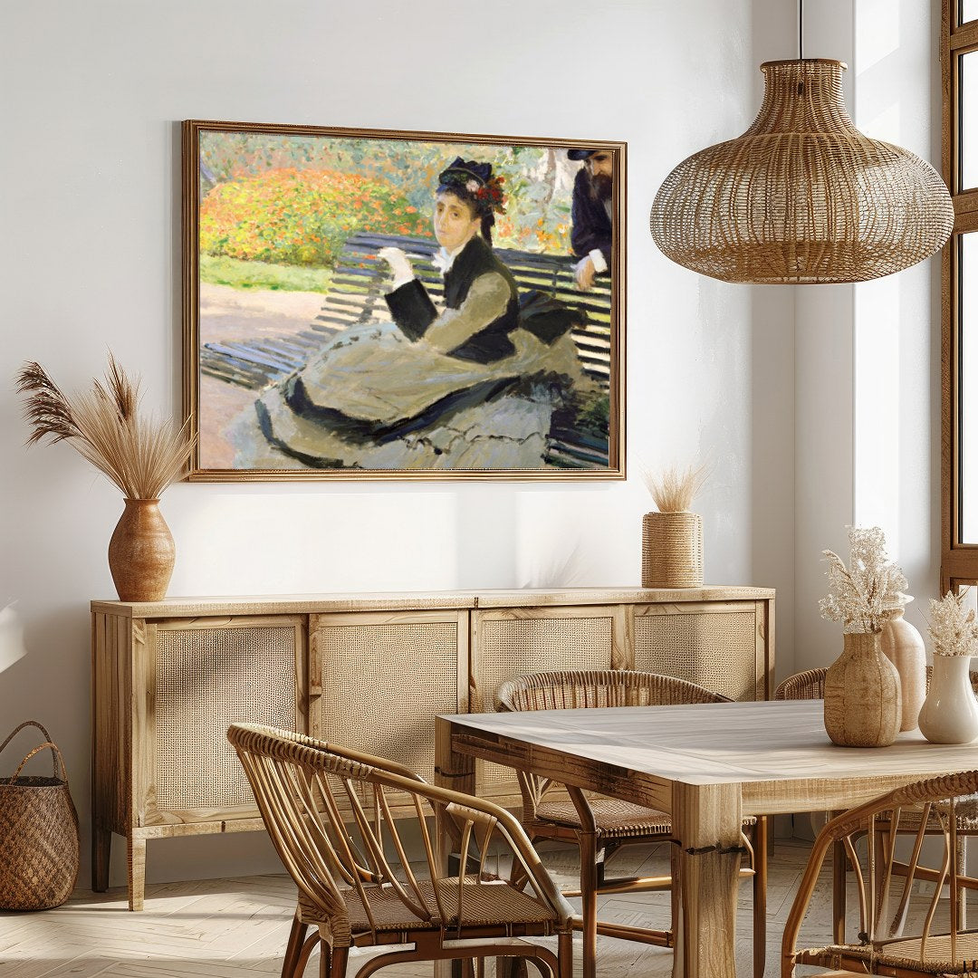Immerse yourself in the tranquility of a serene garden scene, where delicate brushstrokes capture a for Dining