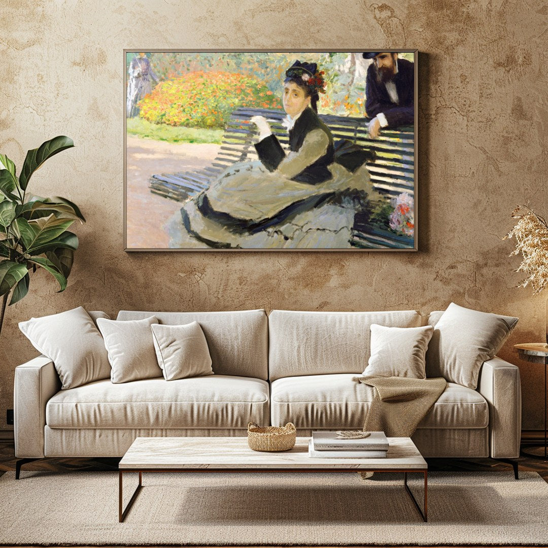 Immerse yourself in the tranquility of a serene garden scene, where delicate brushstrokes capture a for Family Room