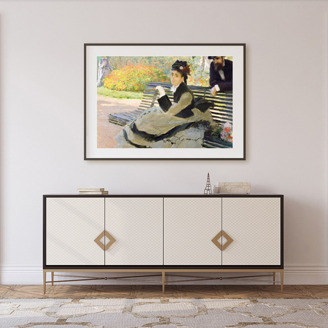 Immerse yourself in the tranquility of a serene garden scene, where delicate brushstrokes capture a for Foyer