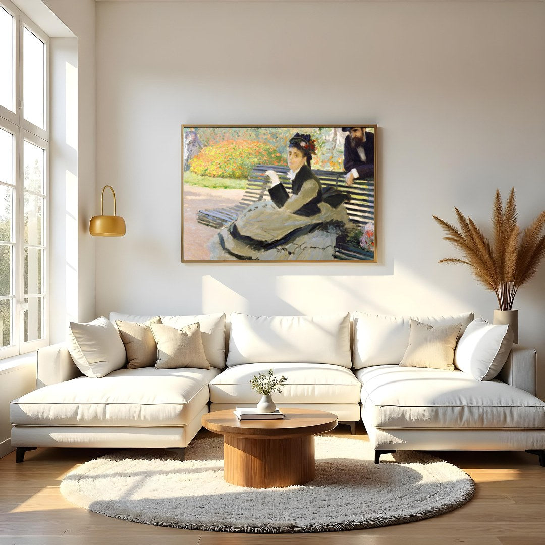 Immerse yourself in the tranquility of a serene garden scene, where delicate brushstrokes capture a for Living Room