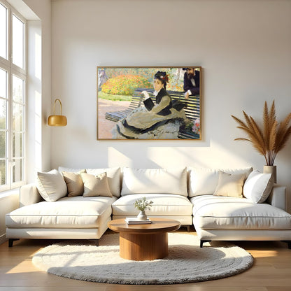 Immerse yourself in the tranquility of a serene garden scene, where delicate brushstrokes capture a for Living Room