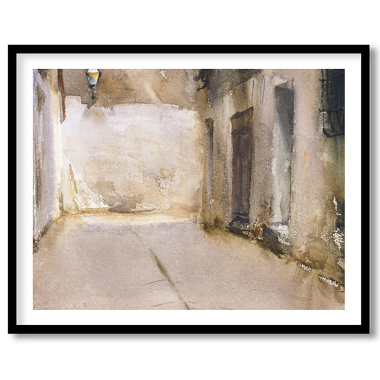Immerse yourself in the tranquil ambiance of this exquisite watercolor depicting a sunlit alleyway. for dwelling