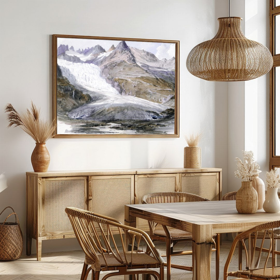 Capture the tranquility of the majestic mountains with this breathtaking watercolor painting. The for Dining