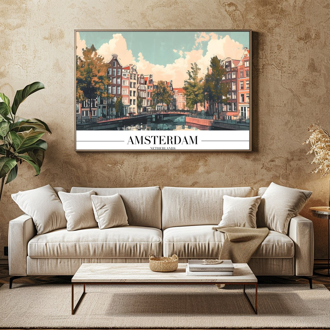 Capture the essence of Amsterdam with this stunning depiction of its iconic canals and historic for Family Room