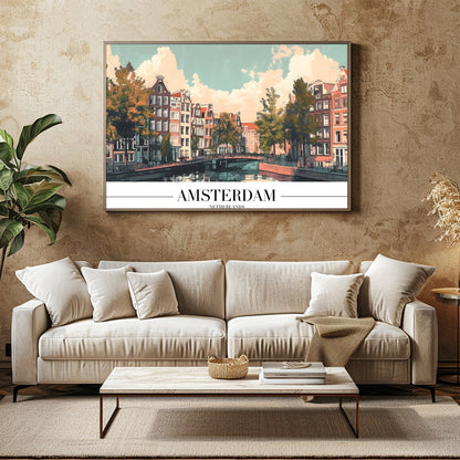 Capture the essence of Amsterdam with this stunning depiction of its iconic canals and historic for Family Room