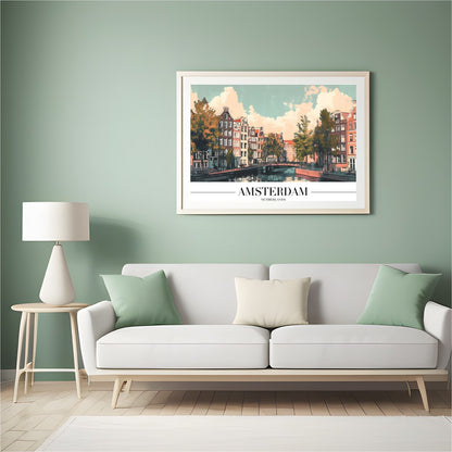 Capture the essence of Amsterdam with this stunning depiction of its iconic canals and historic for Hall