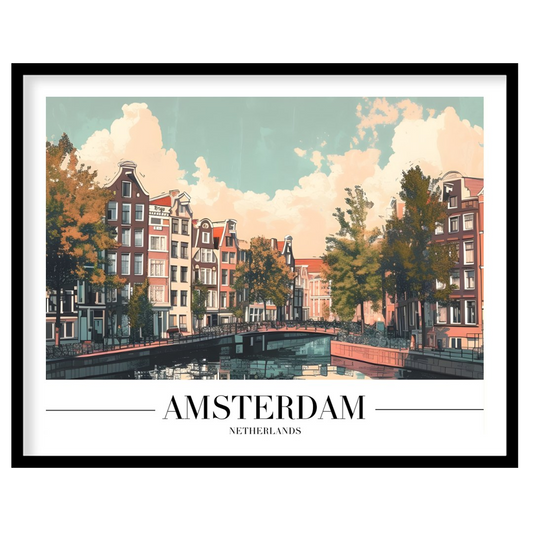 Capture the essence of Amsterdam with this stunning depiction of its iconic canals and historic for residence