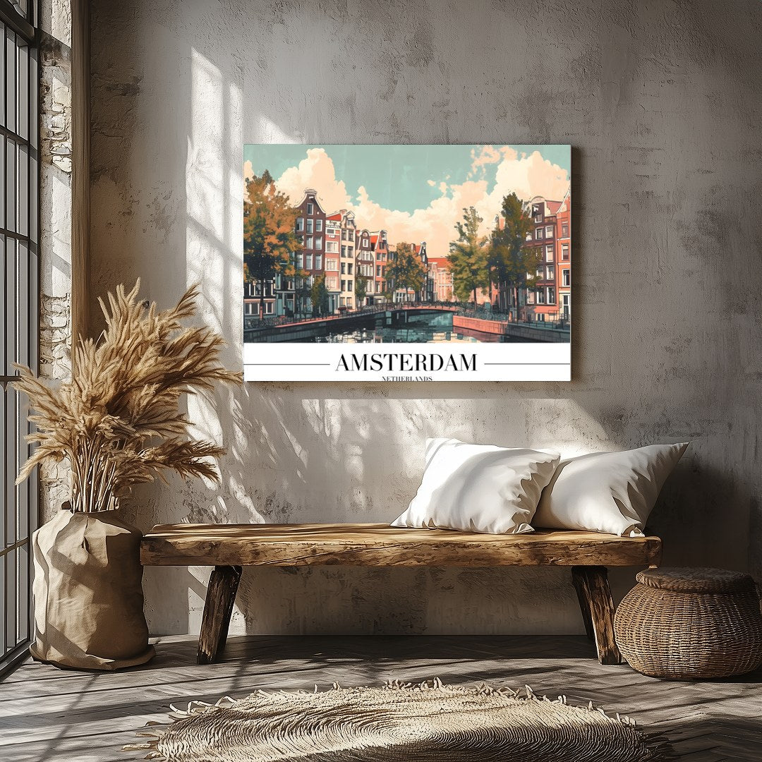 Capture the essence of Amsterdam with this stunning depiction of its iconic canals and historic for Veranda