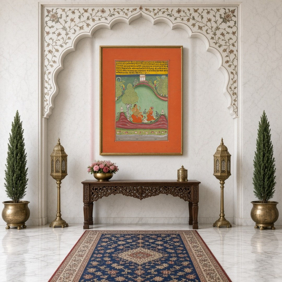 Immerse yourself in the captivating charm of this Ragamala painting, depicting Asavari Ragini amid for Hallway