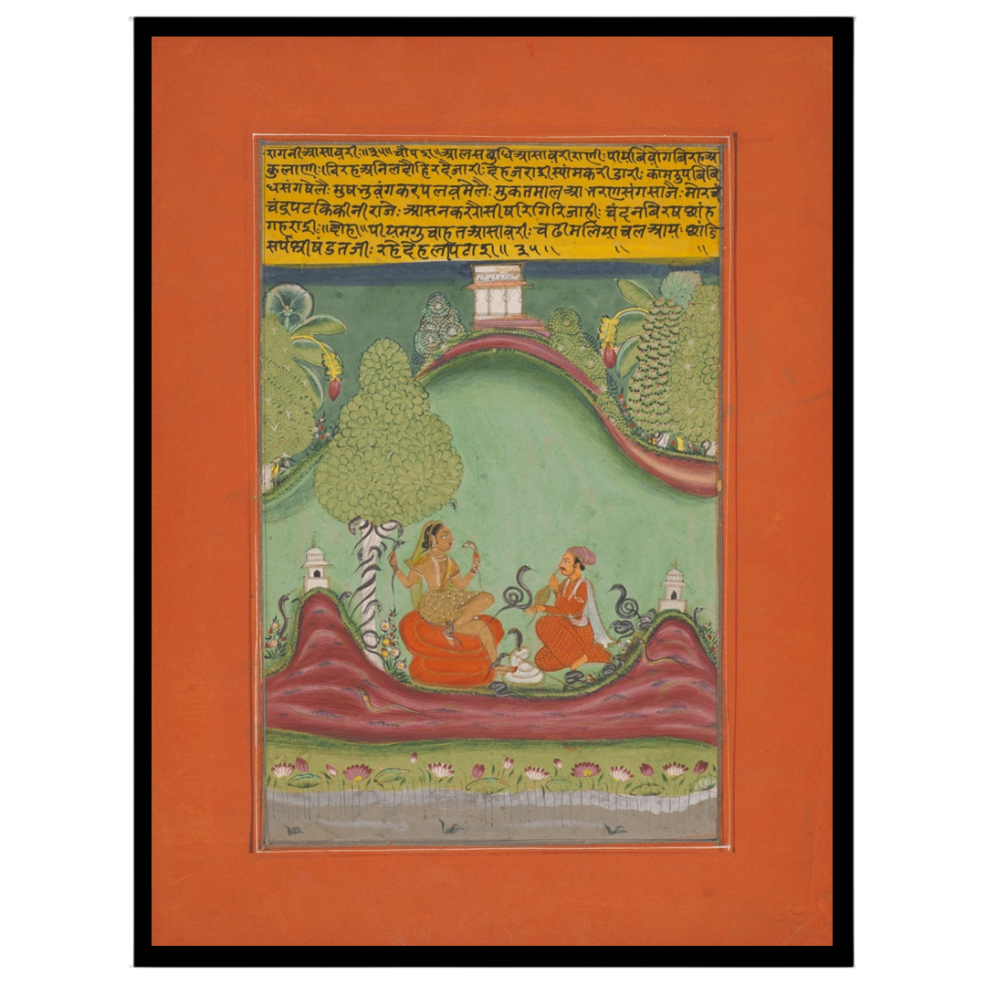 Immerse yourself in the captivating charm of this Ragamala painting, depicting Asavari Ragini amid for interior