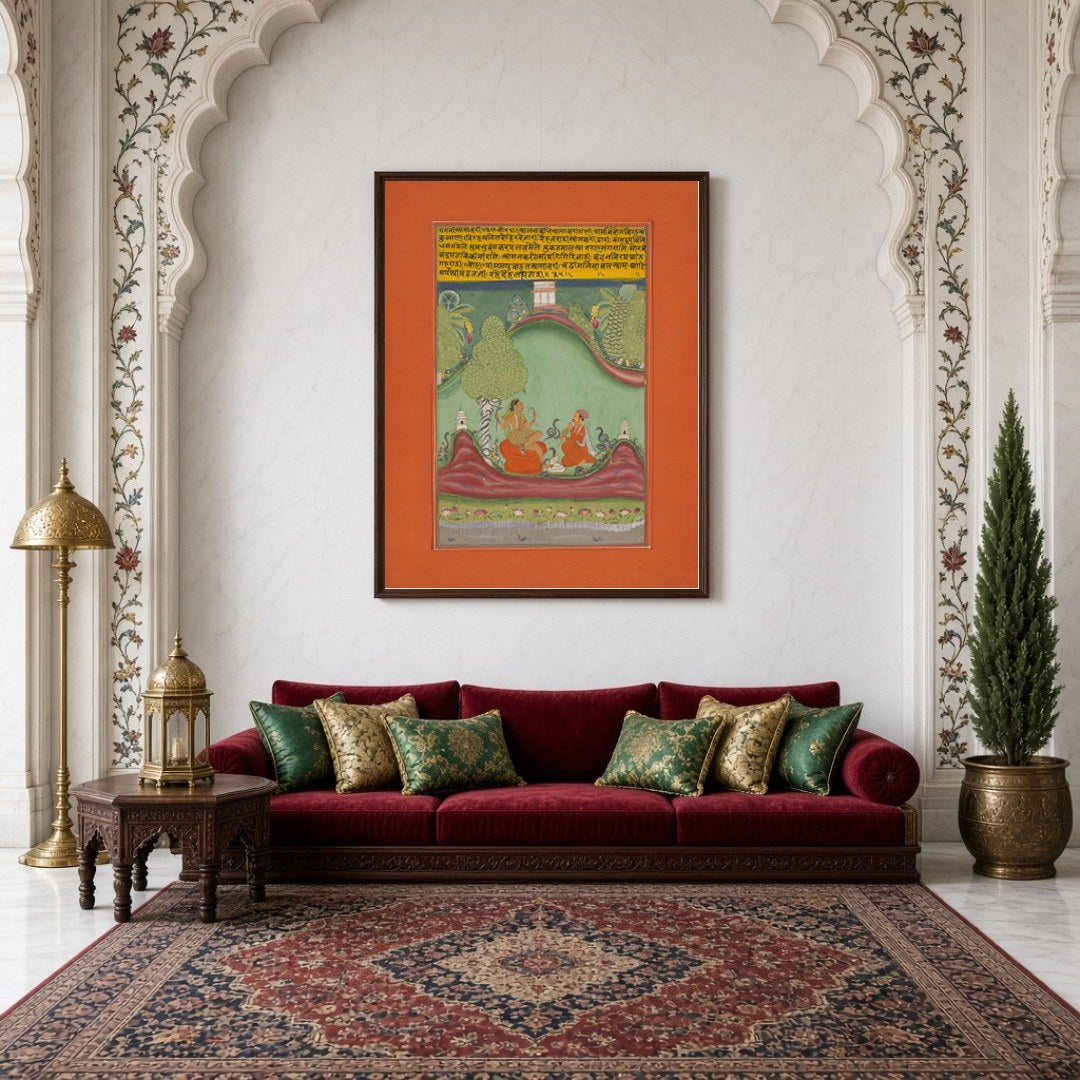 Immerse yourself in the captivating charm of this Ragamala painting, depicting Asavari Ragini amid for Living Room
