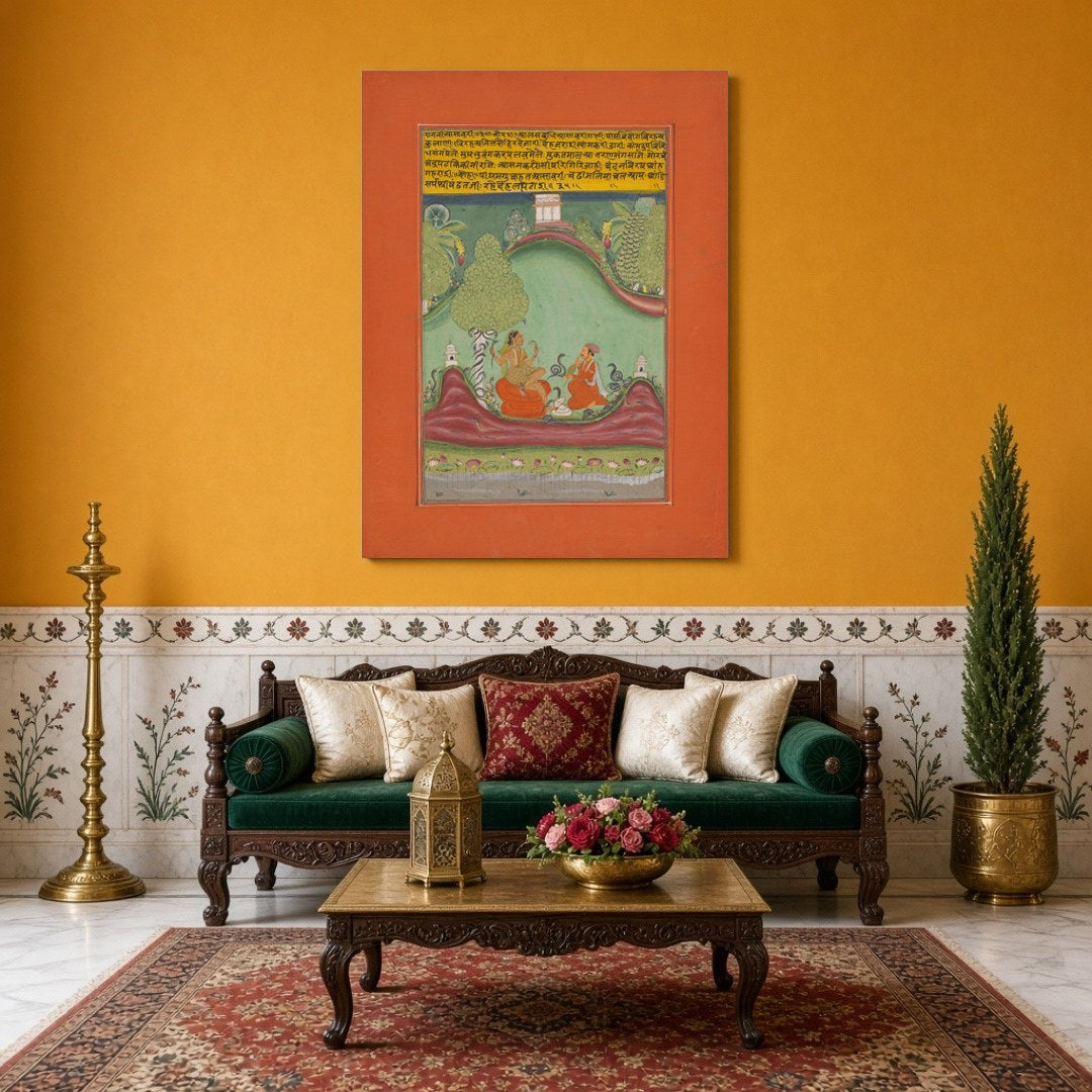 Immerse yourself in the captivating charm of this Ragamala painting, depicting Asavari Ragini amid for Sitting Area