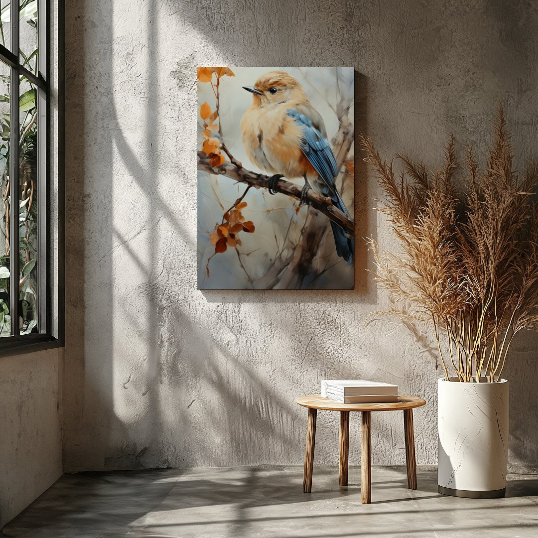 Capture the essence of nature with this exquisite artwork featuring a delicate bird perched amid for Entrance