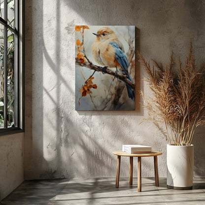 Capture the essence of nature with this exquisite artwork featuring a delicate bird perched amid for Entrance