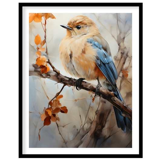 Capture the essence of nature with this exquisite artwork featuring a delicate bird perched amid for haven