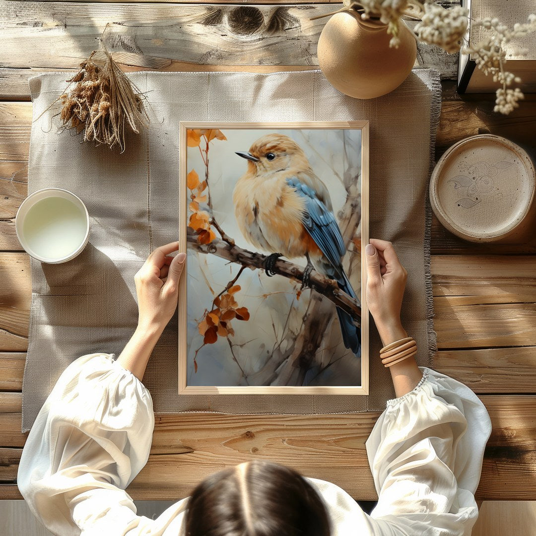 Capture the essence of nature with this exquisite artwork featuring a delicate bird perched amid for Kitchen