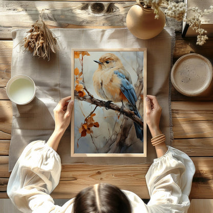 Capture the essence of nature with this exquisite artwork featuring a delicate bird perched amid for Kitchen