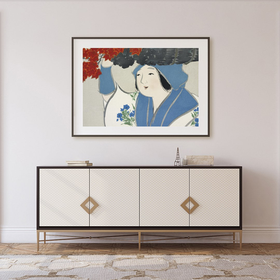 This enchanting artwork captures the gentle grace of a figure amidst an autumn backdrop. The for Foyer