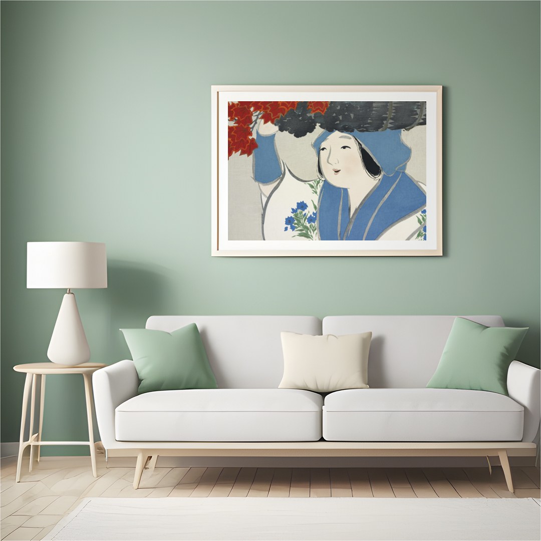 This enchanting artwork captures the gentle grace of a figure amidst an autumn backdrop. The for Hall