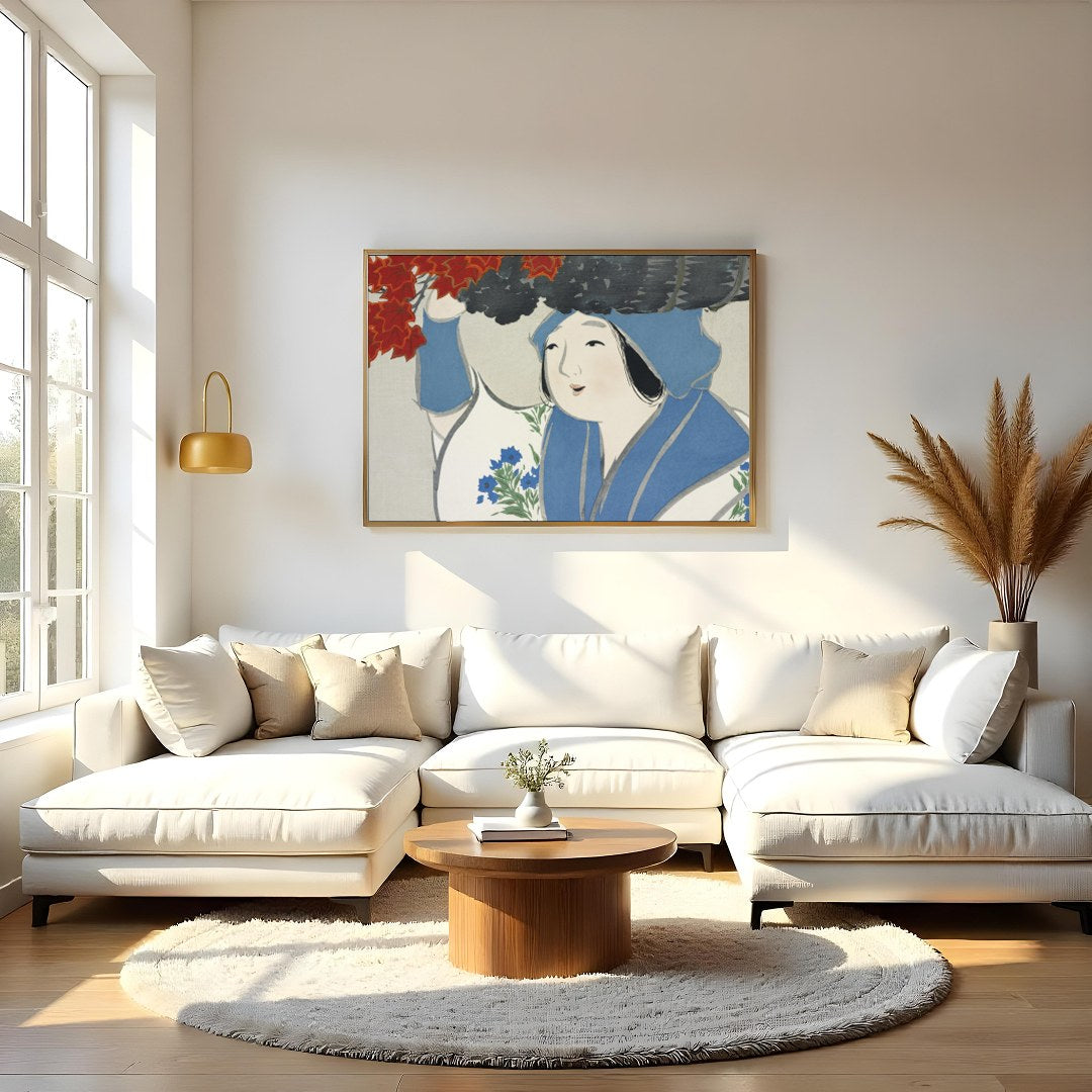 This enchanting artwork captures the gentle grace of a figure amidst an autumn backdrop. The for Living Room