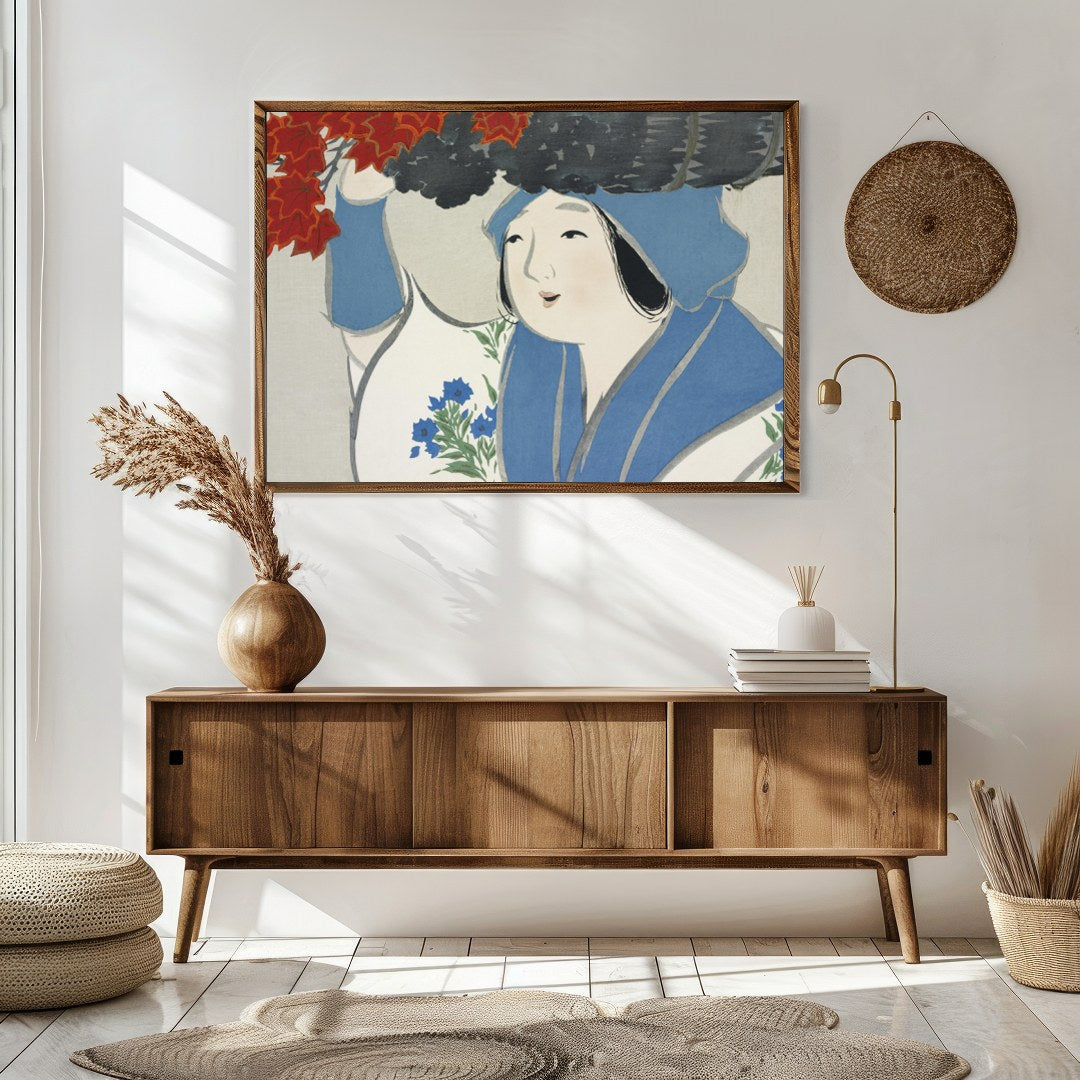 This enchanting artwork captures the gentle grace of a figure amidst an autumn backdrop. The for Sitting Area