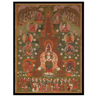 Immerse yourself in the tranquil beauty of this enchanting Thangka artwork. Centered around the for decor