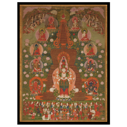 Immerse yourself in the tranquil beauty of this enchanting Thangka artwork. Centered around the for decor
