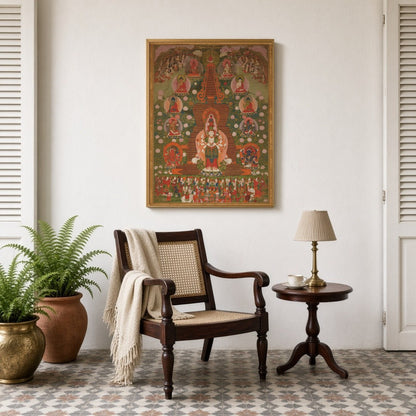 Immerse yourself in the tranquil beauty of this enchanting Thangka artwork. Centered around the for Sitting Lounge