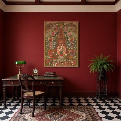 Immerse yourself in the tranquil beauty of this enchanting Thangka artwork. Centered around the for Study