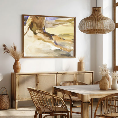 This evocative watercolor captures the tranquil essence of a solitary figure in quiet reflection by for Dining