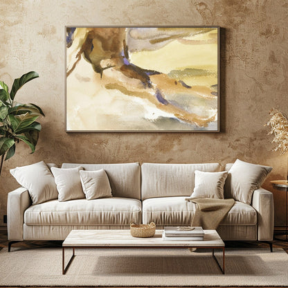 This evocative watercolor captures the tranquil essence of a solitary figure in quiet reflection by for Family Room