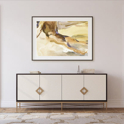 This evocative watercolor captures the tranquil essence of a solitary figure in quiet reflection by for Foyer