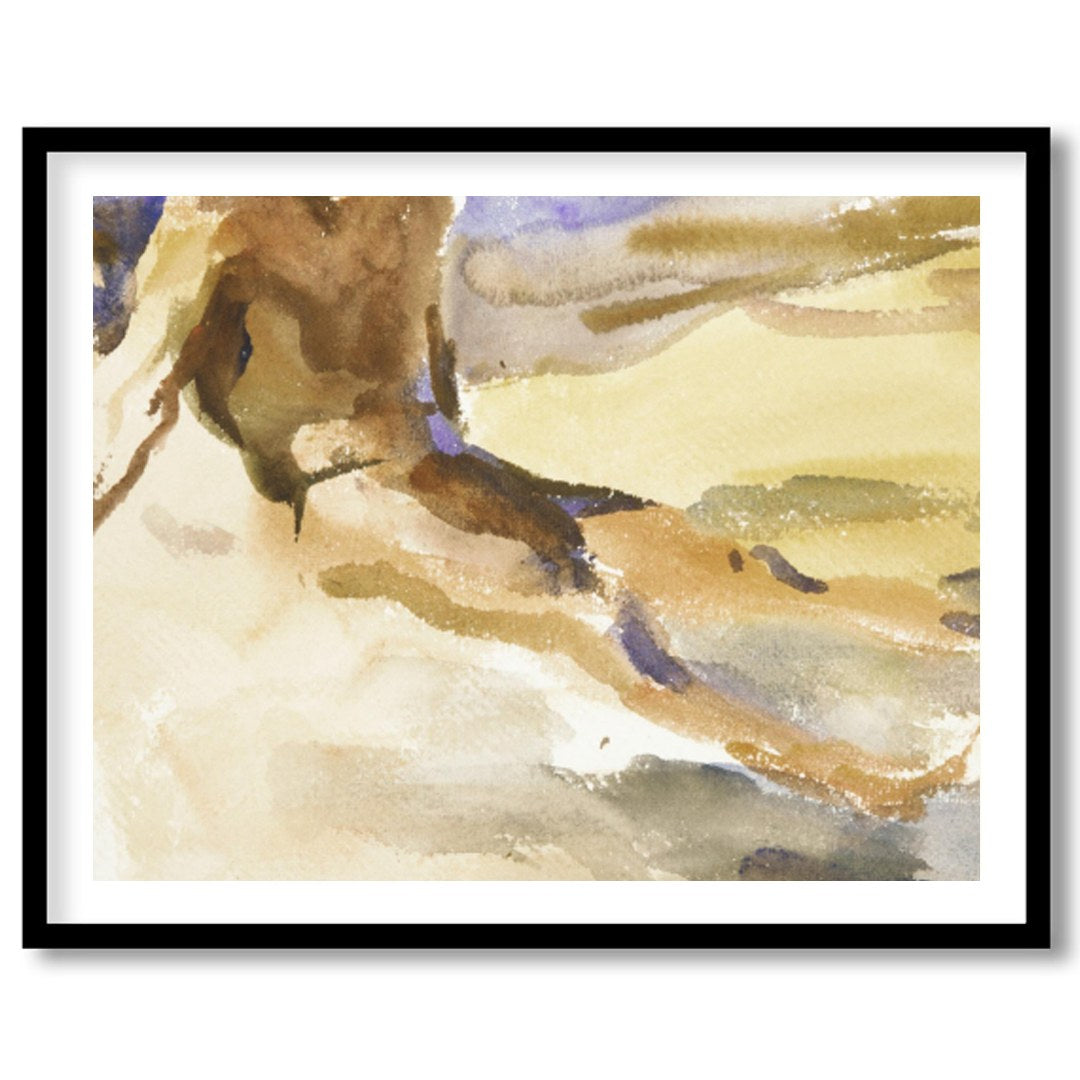 This evocative watercolor captures the tranquil essence of a solitary figure in quiet reflection by for room