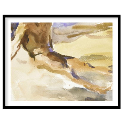 This evocative watercolor captures the tranquil essence of a solitary figure in quiet reflection by for room