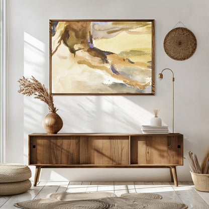 This evocative watercolor captures the tranquil essence of a solitary figure in quiet reflection by for Sitting Area