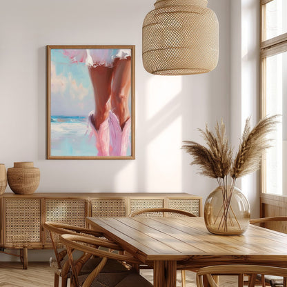 Capture the essence of a tranquil seaside moment with this stunning artwork of a sunlit stroll for Extra Kitchen