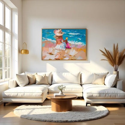 Capture the tranquil essence of a seaside escape with this vibrant artwork, featuring a lone figure for Living Room