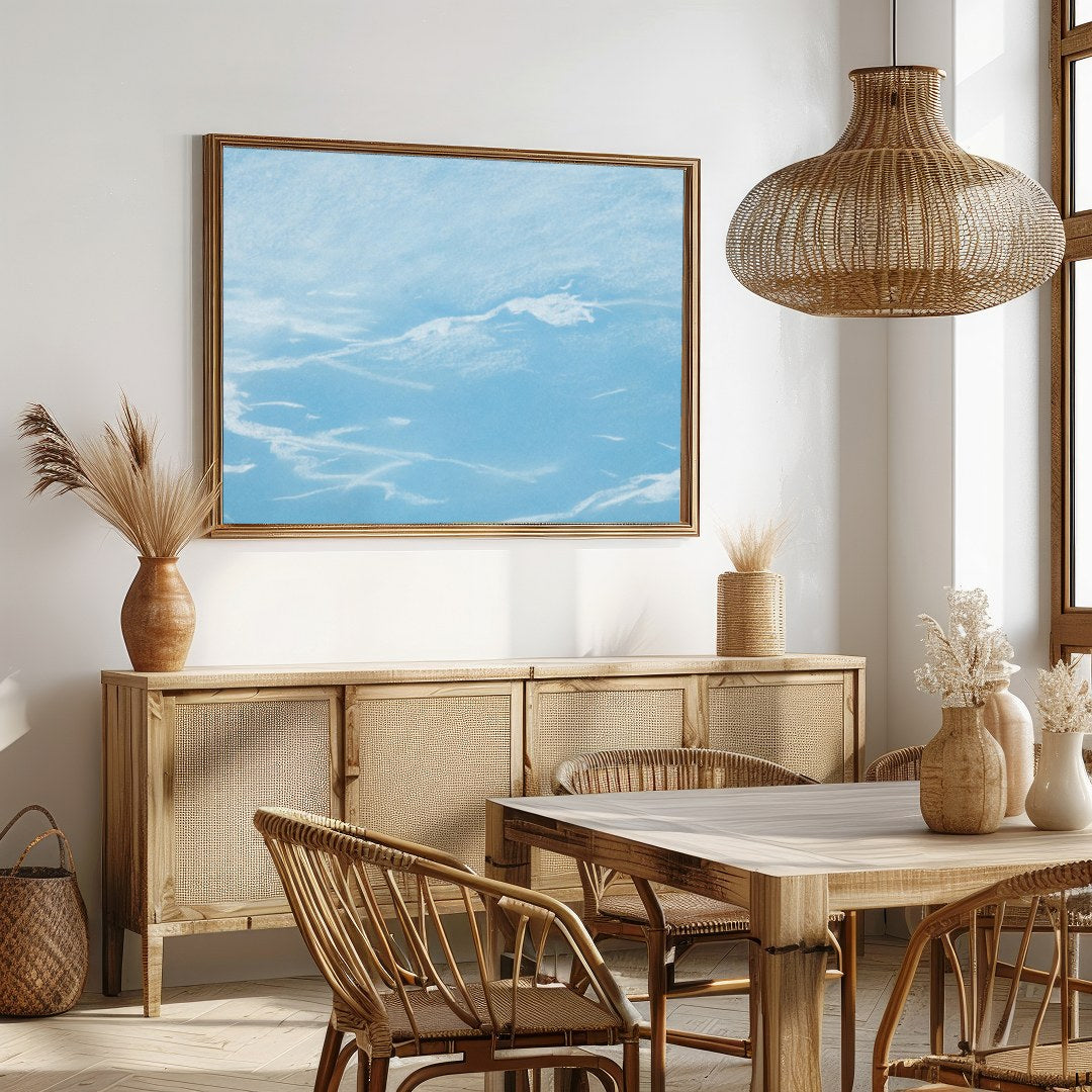 Immerse yourself in tranquility with this stunning depiction of serene blue skies. The ethereal for Dining