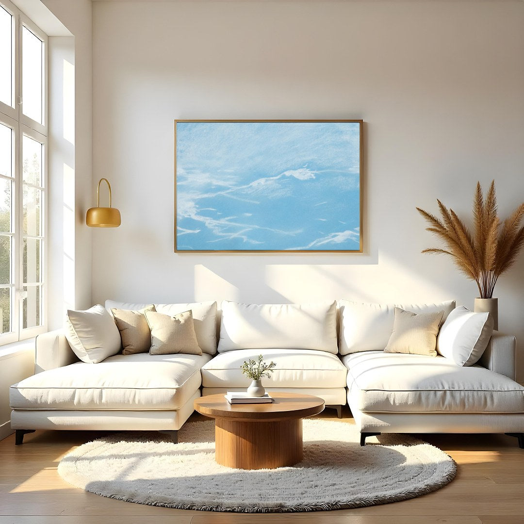 Immerse yourself in tranquility with this stunning depiction of serene blue skies. The ethereal for Living Room
