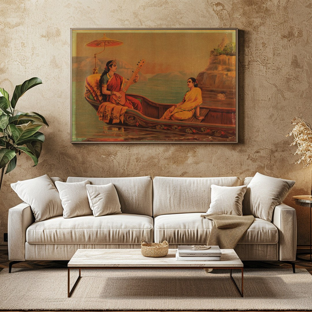 Experience the tranquil beauty of 'Serene Boat Melody', a captivating artwork depicting a for Family Room