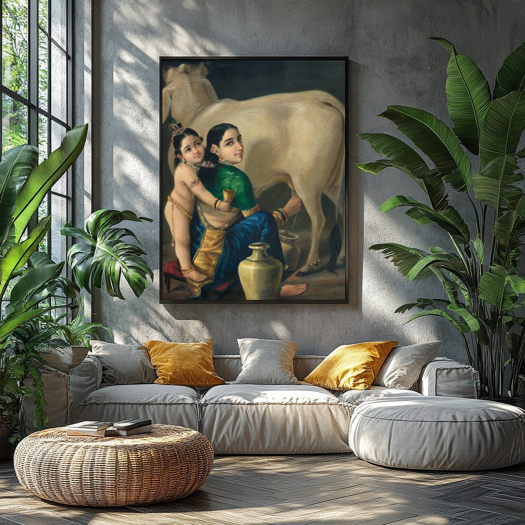 Experience the tranquil beauty of rustic life with this exquisite depiction of a mother and child for Balcony