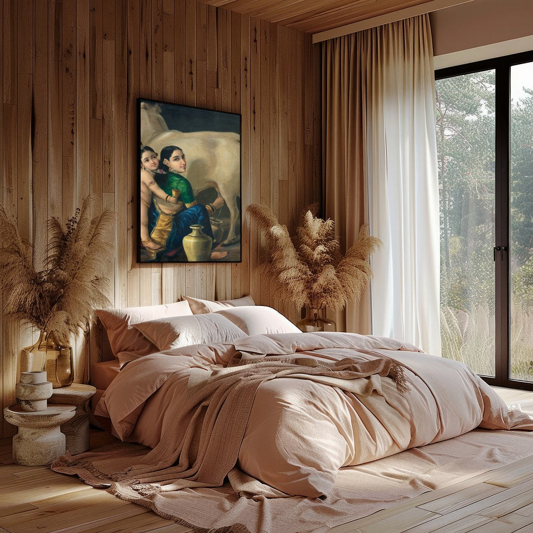 Experience the tranquil beauty of rustic life with this exquisite depiction of a mother and child for Bedroom