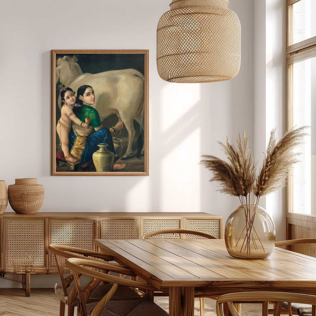 Experience the tranquil beauty of rustic life with this exquisite depiction of a mother and child for Extra Kitchen