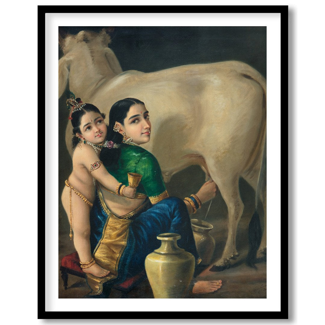 Experience the tranquil beauty of rustic life with this exquisite depiction of a mother and child for hallway