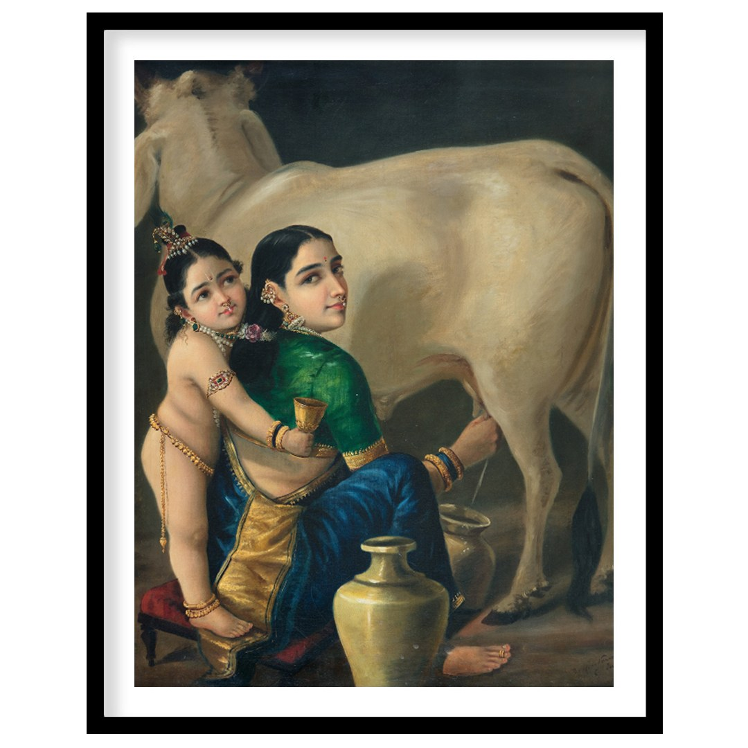 Experience the tranquil beauty of rustic life with this exquisite depiction of a mother and child for hallway