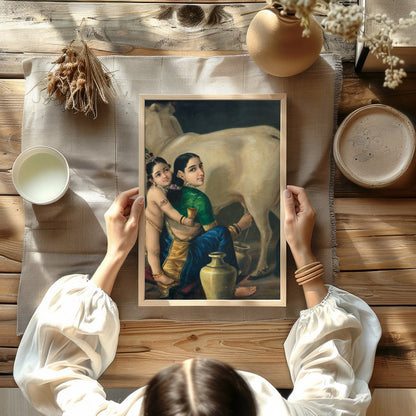 Experience the tranquil beauty of rustic life with this exquisite depiction of a mother and child for Kitchen