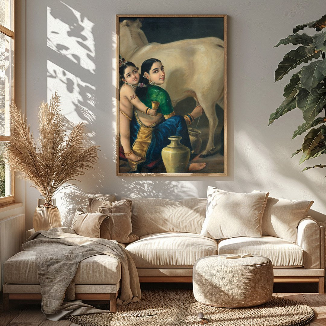 Experience the tranquil beauty of rustic life with this exquisite depiction of a mother and child for Sitting Area