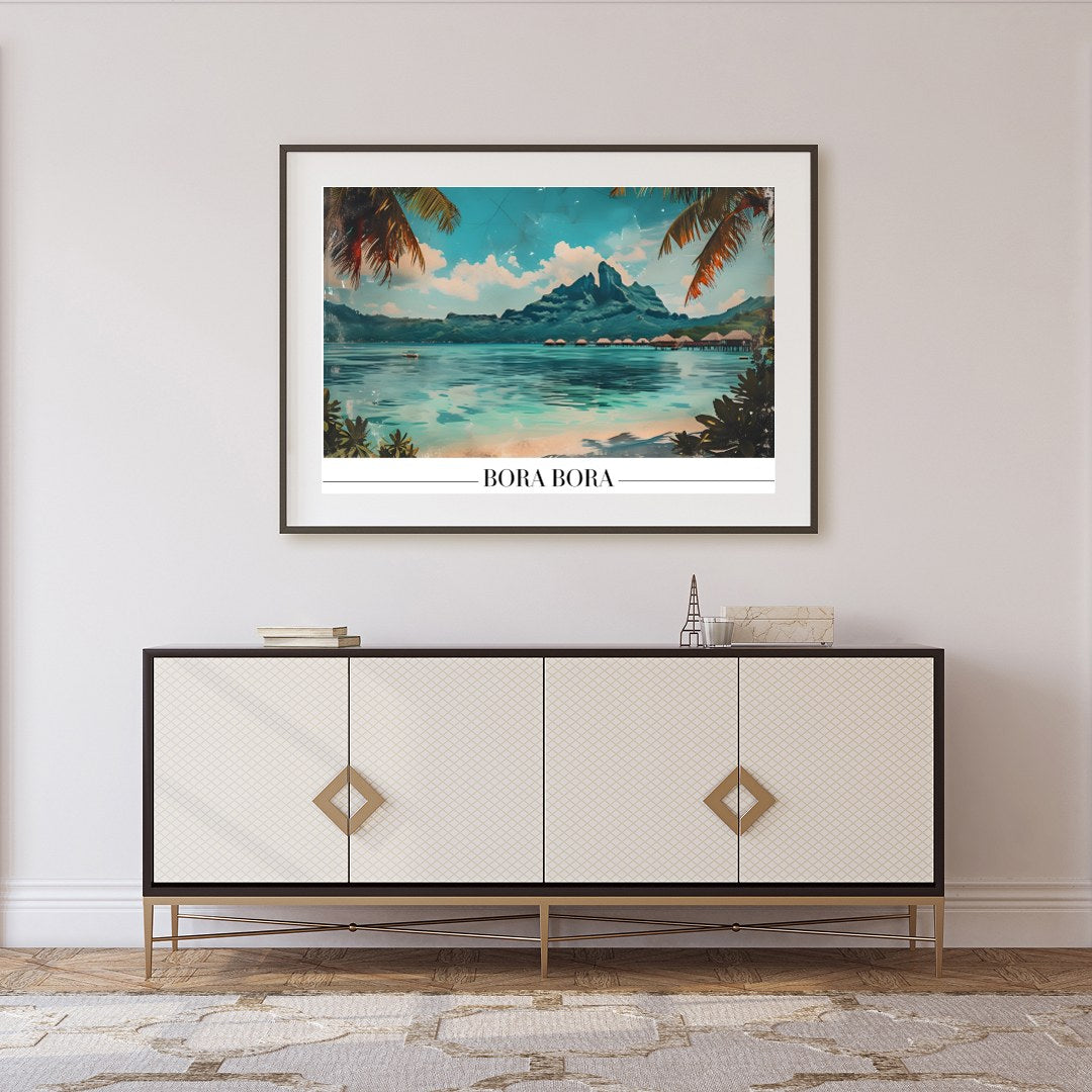 Capture the tranquil beauty of Bora Bora with this stunning artwork. The piece features a serene for Foyer