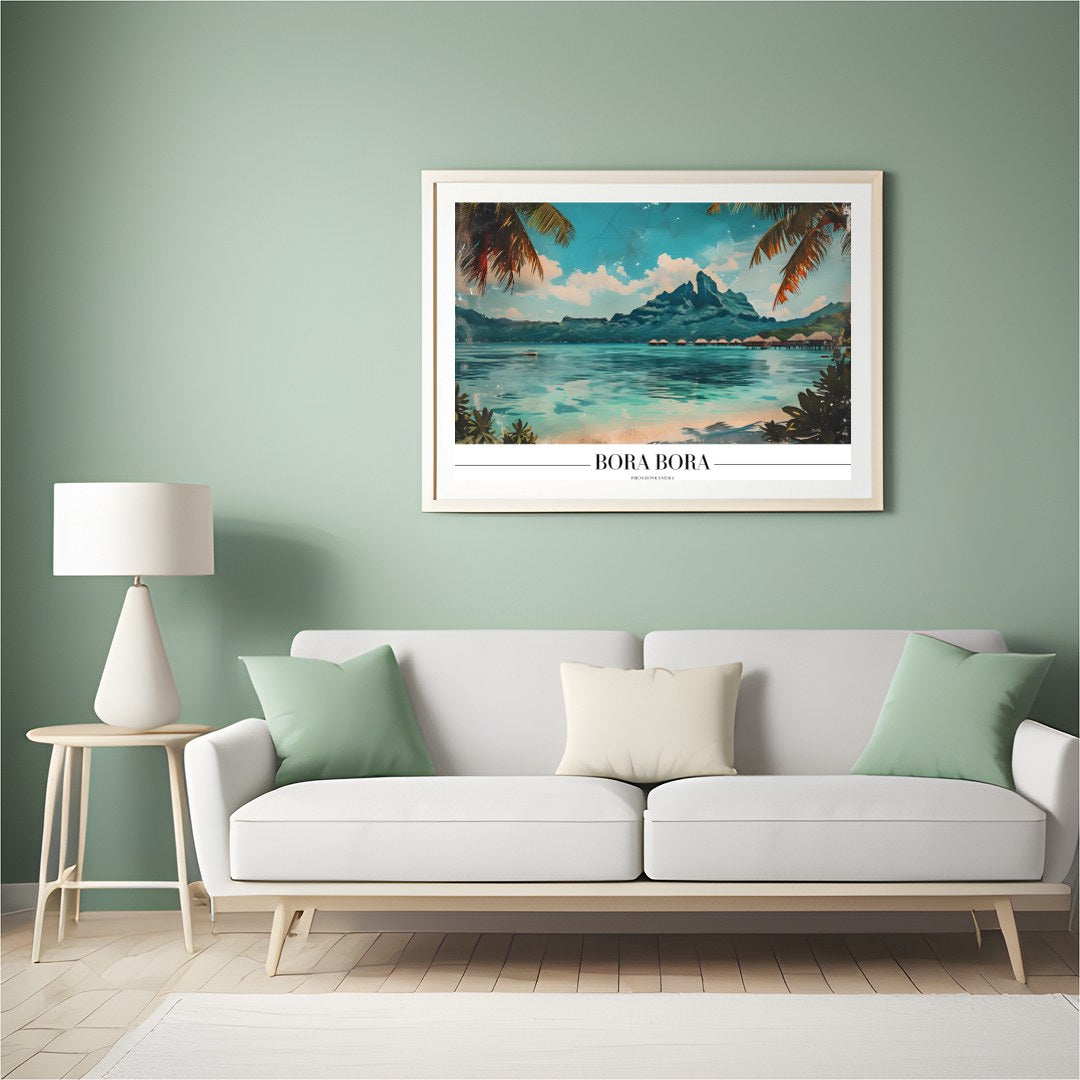 Capture the tranquil beauty of Bora Bora with this stunning artwork. The piece features a serene for Hall